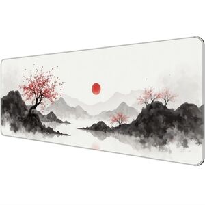 Scenic Red, Black, Gray, and White Desk Mat-Comfortable, Non-Slip, and Smooth